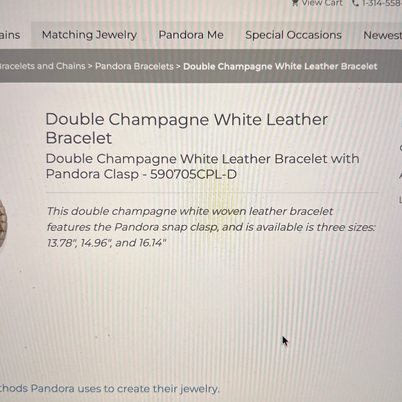 Pandora Double Champagne White Leather Bracelet w Sterling Silver Barrel - Picture 8 of 9